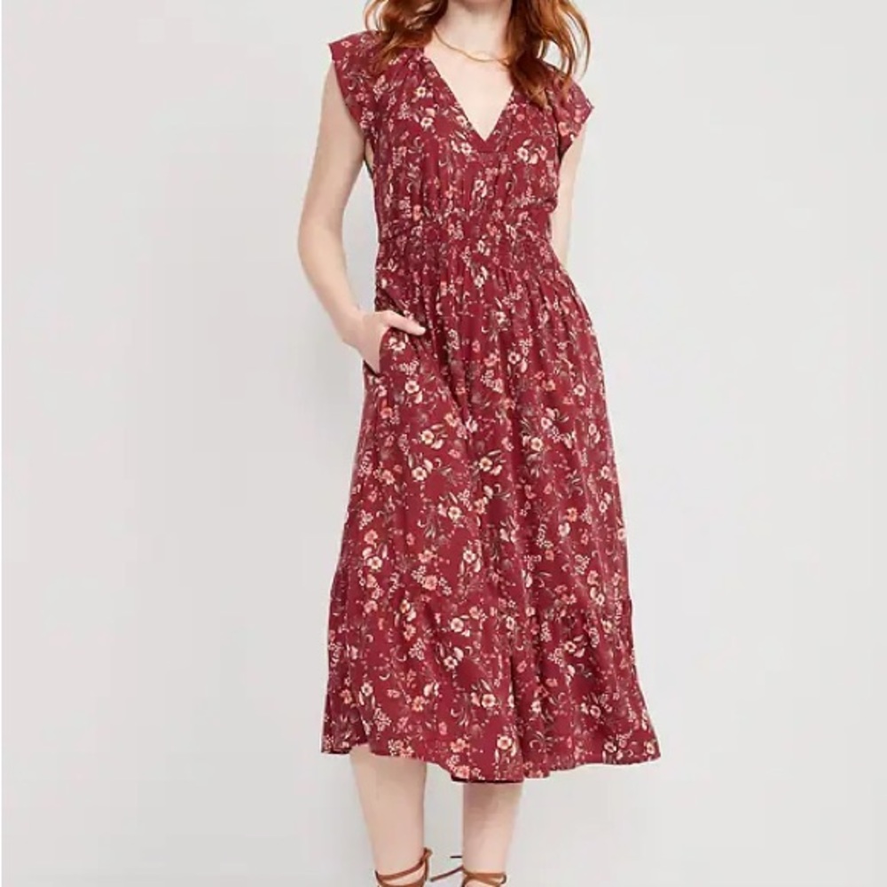 Old Navy Burgundy Floral Midi Dress